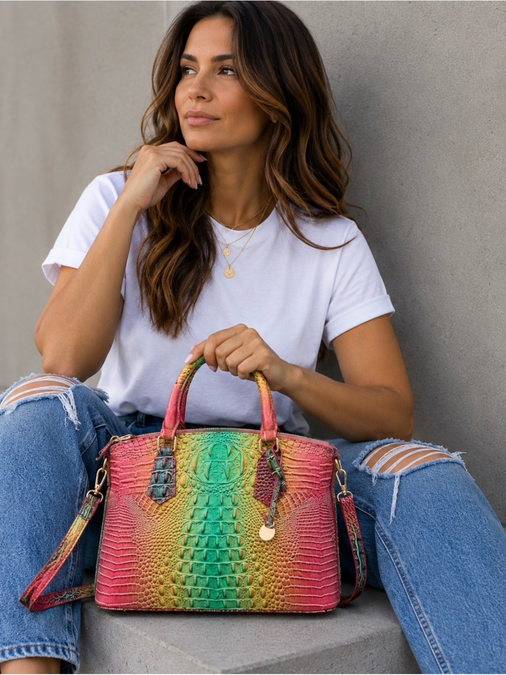 ✨NEW Rainbow Ombre Croc-Embossed Satchel - Multicolor